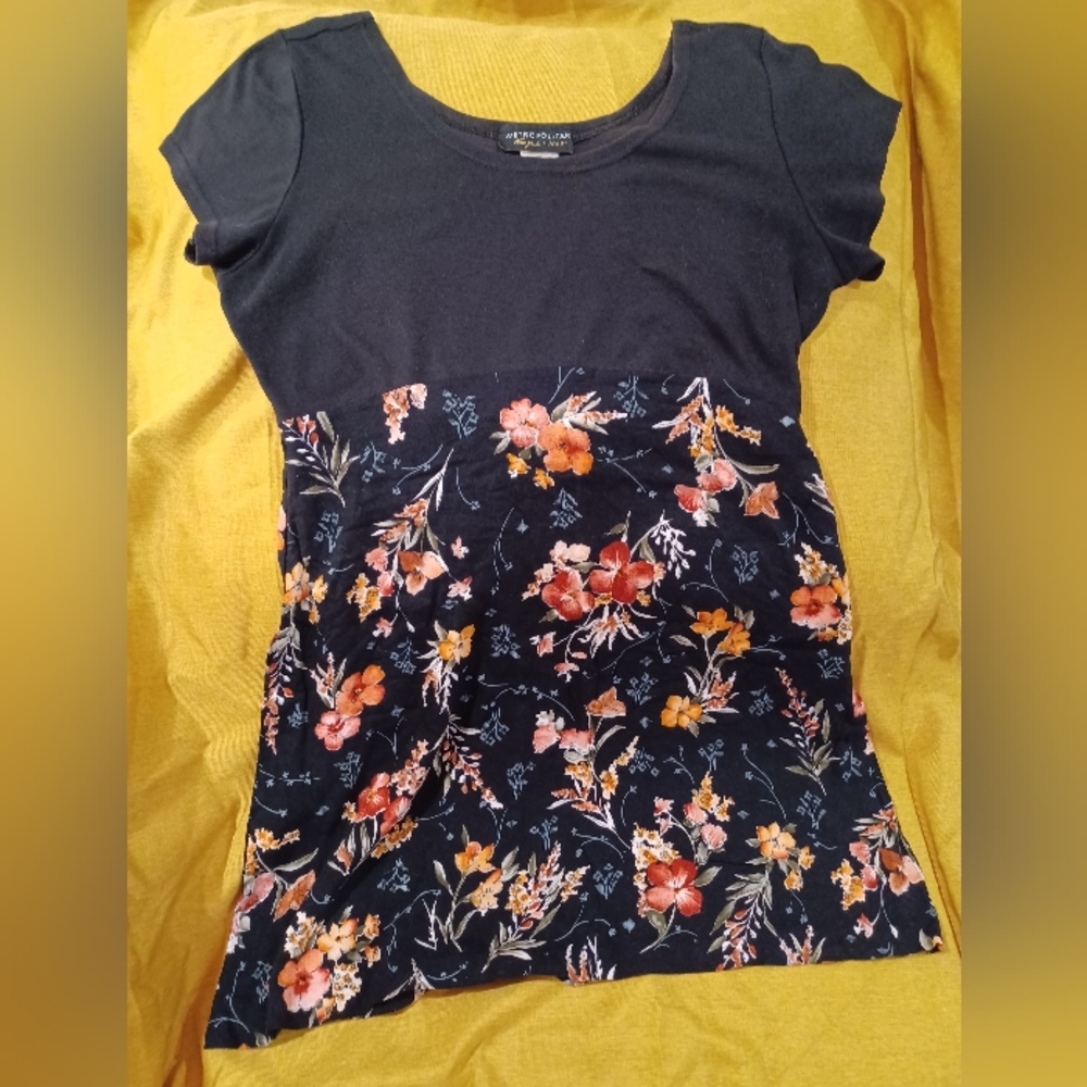 Metropolitan new york 10001 black floral waist tie dress sz large (070824B)